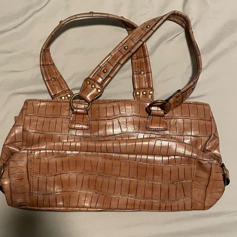 Nine West Tan Crocodile-Embossed Shoulder Bag